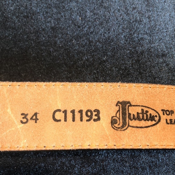NWOT JUSTINS leather belt embossed tooled leather steelhead buckle 34 - Picture 5 of 8